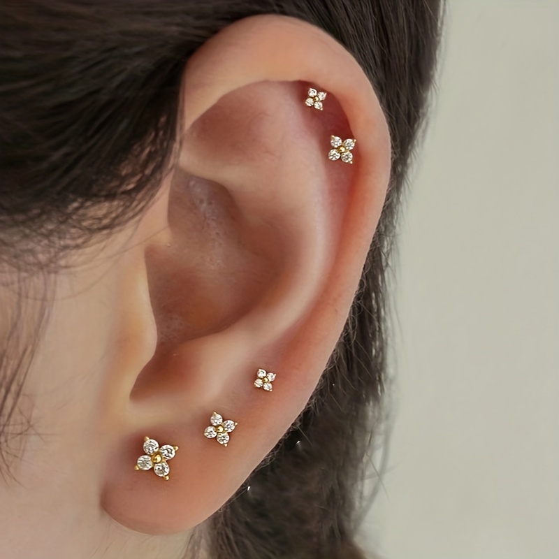 Delicate Flower Stud Earrings with Zirconia Inlay for Women